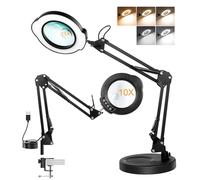 Lampe Loupe 10X Lampe de Bureau avec Lumière Loupe Lecture LED avec Pince en Métal et Bras Pivotant Réglable 5 Modes Couleur 10 Niveaux pour Les Loisirs Créatifs Couture et Les Travaux Précision
