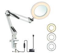 Lampe loupe à LED avec Pince, Loupe avec Lumière de 8 Dioptries Lampe de Loupe éclairées 3 Couleurs Bras Pivotant, Dimmable Lumière pour la Lecture pour Table ou Atelier(8X)