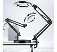 Lampe loupe HITTI 10x, HITTI 1 800 lumens à intensité Variable, 3 Modes de Couleur, 8 dioptries de 10,6 cm, Lampe de Bureau loupe et Support pour travaux manuels, Lecture, soudage, Travail de près