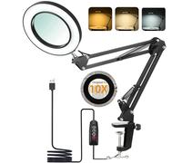 Lampe Loupe LED 10X avec Pince,72 LEDs,3 Modes de Couleur,10 Niveaux de Luminosité,Bras Articulé Flexible,Loupe Éclairage pour Lecture,Couture,Bijoux,Réparation,Noir