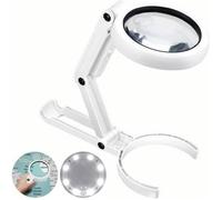 Lampe Loupe - Loupe Eclairante avec 8 LED Lumière 5X Loupe Lecture sur Pied pour le Journal le Bijoutier (Blanc San batterie（L102）