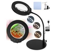 Lampe loupe sur Pied,Lampe de Bureau Loupe, 10X Loupe avec Lumière et Support, Lampe Loupe LED avec Bras Pivotant,Lampe de Bureau avec 3 Modes de Couleurs Réglables pour Lecture,Réparation,Artisanat