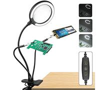 Lampe Loupe sur Pied TroisièMe Main 3X éclairé lumière loupe à Pince 3 Bras Flexibles Secourable, Gradable LED,6 Luminosité de du Jour pour Le RéParation PCB DIY,L'Artisanat,Bijoux…
