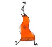 Lampe luminaire orientale marocaine, abat-jour lampadaire de table ou chevet en métal et cuir Henné et différentes couleurs -Essaouira soleil- 50 cm (orange)