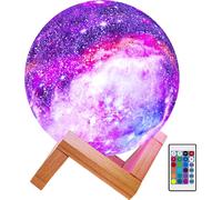 Lampe lunaire, Galaxy Night Light, lampe lunaire imprimée en 3D, 16 couleurs LED Star Mondlicht avec support en bois, télécommande et contrôle tactile USB rechargeable, 15 cm / 5,9 pouces