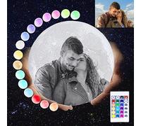 Lampe Lune Personnalisée avec Photo et Texte, Lampe Lune Personnalisée avec Photo Gravé 3D Lune Veilleuse Image & Texte Personnalisée Contrôle Tactile USB Rechargeable Nuit Lampe
