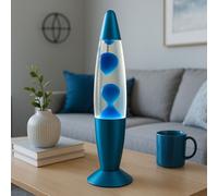 Lampe de table LED Lampe magique Lampe à lave verre Lumière d'ambiance Lampe décorative, cire bleue, 4W 28lm blanc chaud, DxH 8,8 x 33,9 cm