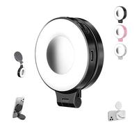 Lampe magnétique 3 en 1 pour selfie - Pour téléphone - Avec miroir - Rotation à 360° - Anneau lumineux LED pour selfies et enregistrement vidéo - Noir