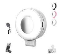Lampe magnétique 3 en 1 pour selfie, téléphone portable, avec miroir, rotation à 360°, anneau lumineux LED pour selfies, maquillage, enregistrement vidéo (blanc, 1 pièce)