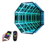 Lampe Miroir LED 3D à Tunnel Infini Miroir Infini LED RGB Multicolore, Synchronisation Rythme Musical, Contrôle à Distance, Déco Moderne pour Espace Intérieur A-30cm/11.8"
