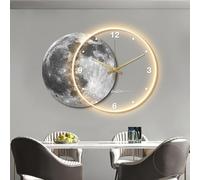 Lampe murale 3D lune avec horloge - Sculpture moderne Art déco minimaliste décoration d'intérieur pour salon et chambre à coucher