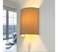 Applique murale avec abat-jour en tissu café pour couloir et salon, L:20 cm, E27 avec prise et interrupteur, éclairage indirect, lampe murale pour chambre ALICE