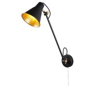 Lampe Murale Avec Interrupteur H: Max. 39 Cm Noir Or Réglable Applique