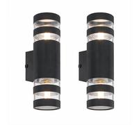 Lampe murale couloir noir Lampe de salon Up Down Applique, plastique, verre clair, 2x E27, LxH 6,5 x 22 cm, lot de 2