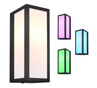Lampe murale de façade noire Lampe de porte d'entrée Lampe murale extérieure, changement de couleur RGB,, métal, 4W 470lm blanc chaud, hxlxp : 32x12x14 cm
