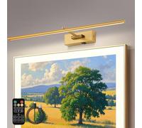 Lampe murale dorée à piles avec télécommande sans fil 3CCT à intensité variable pour peintures, 3 couleurs, rechargeable, décoration de galerie, éclairage d'œuvre d'art pour fonction minuterie de