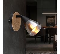 Applique murale lampe de salon lampe de couloir lampe de salle à manger, verre bois métal marron fumé, E14, spot mobile, H 13 cm