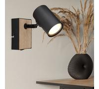 Applique murale applique murale aspect bois MDF lampe de salon avec spot mobile, métal brun noir, 1x GU10, LxH 7x10 cm