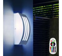 Applique d'extérieur à intensité variable avec télécommande, éclairage de porte d'entrée en acier inoxydable, lampe de façade, applique murale LED argentée, RVB changeant de couleur, 8,5W 806lm blanc chaud, LxH 25x9 cm