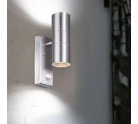 Lampe murale d'extérieur avec détecteur de mouvement Lampe de façade Lampe d'extérieur en acier inoxydable Lampe murale de maison argentée Up Down Lampe de jardin, argentée, 2x GU10, LxH 6x22 cm