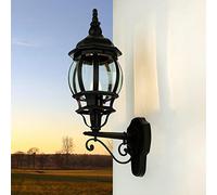 Lampe murale extérieure en verre et aluminium noir IP23 Porte d'entrée H:54 cm E27 Lanterne rustique de style campagnard Applique murale extérieure BREST