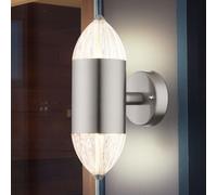 Applique d'extérieur LED argent lampe de jardin éclairage de façade Up Down éclairage de porte d'entrée, 11W 750lm blanc chaud, DxH 8 x 21 cm, Globo 34005W1