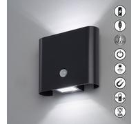 Lampe murale d'extérieur LED Lampe murale aimant détecteur de mouvement batterie USB Lampe de jardin, métal noir, 2W 250Lm blanc chaud, LxH 18x15 cm