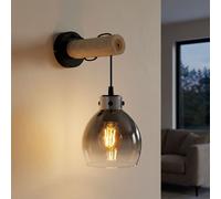 Applique murale LED, lampe de salon, verre fumé, métal noir, H 33 cm