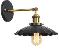 Lampe Murale Industrielle Vintage Applique Murale Rétro Réglable Luminaire Mural en Or Antique Ferme Luminaire Mural en Fer Câblé Luminaire Fixe Rotatif Salon Salle De Bain App, Svart Shade, A