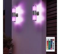 Lot de 2 appliques murales d'extérieur RGB LED Up Down dimmable TÉLÉCOMMANDE lampes de jardin de balcon en acier inoxydable