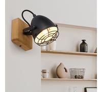 Applique murale chambre lit lampe de lecture rétro lampe de salon en bois avec spot mobile, métal, chrome noir, 1x E14, LxH 20x20 cm