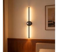 Lampe murale LED à détecteur de mouvement 120° - Applique moderne en aluminium et silicone - Design minimaliste noir/doré - Pour chambre à coucher et salon - Lumière chaude