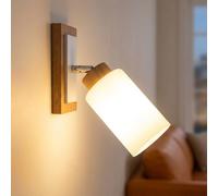 Applique murale LED, spot mural, lampe de salon, spot orientable, bois marron, H 25 cm