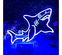 Lampe murale LED néon décorative en forme de requin - Bleu - Environ 43 x 25 x 2 cm - Pour salon, salle de jeux - Veilleuse pour chambre à coucher - Fonctionnement USB
