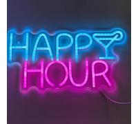 Lampe murale LED néon Happy Hour - Bleu/rose - Environ 42 x 22 x 2 cm - Lumière décorative pour salon, salle de jeux - Veilleuse pour chambre à coucher - Fonctionnement USB