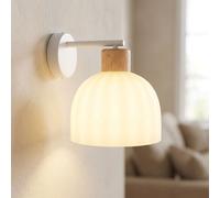 Lampe Murale LED Opale Blanche Verre Bois Métal 24 cm