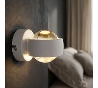 Lampe Murale LED, Wandlampe Up & Down, Chambre, Blanc, Verre Métal, IP20