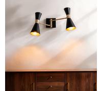 LEDKIA LIGHTING - Lampe Murale Orientable Jigger | 2 Spots E27 | Design Rétro | Aluminium et Acier | IP20 | Pour Salon, Chambre, Cuisine, Noir