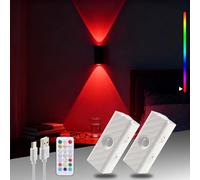Lampe murale RVB d'intérieur avec détecteur de mouvement, batterie Up Down Applique murale à intensité variable (10 couleurs, 3 minuteurs), 1000 mAh, USB-C, veilleuse LED sans fil, magnétique, sans