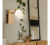 Applique murale LED applique d'intérieur bois chrome lampe acrylique opale, spot mobile, 1x 5W 380lm 3000K, HxLxP 12x7x11,5 cm