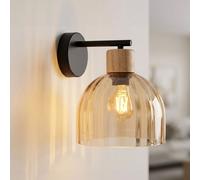 Lampe Murale Wandleuchte Globo Bois, Verre Ambre Noir, E27 20 cm
