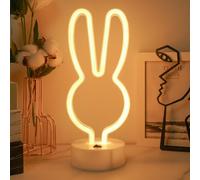Lampe néon lapin blanche chaude, néons LED en forme de lapin avec base support décorations artistiques, veilleuses à piles/USB pour décoration de fête, mariage, anniversaire, festival de chambre