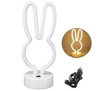 Lampe néon LED en forme de lapin, alimentée par batterie USB, lampe de nuit de bureau pour décoration de table de chevet, chambre d'enfant, fête à domicile, décoration de mariage, (Couleur chaude)