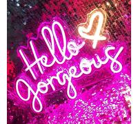 Lampe néon LED Hello Gorgeous pour maison, mariage, anniversaire, fête Bacelorette avec interrupteur à intensité variable (5 V, 41,9 x 27,9 cm)