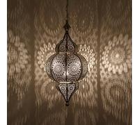 Lampe orientale á suspension, marocaine - hauteur 54 cm avec E27 - Plafonnier excellent pour superbes effets de lumière | fait à la main - Lampe argentée "Melisa"