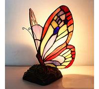 Lampe papillon en verre teinté violet, veilleuse de lampe de table papillon de style Tiffany, éclairage d'accent papillon antique pour chevet de chambre de fille, E14,220V, 15 * 22CM