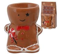 Lampe parfumée bonhomme en pain d'épice avec 6 x parfum cachemire caramel | faïence cire 11 x 19 x 7 cm marron rouge | Lampe aromatique avec découpe motif écritures