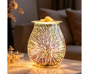 Lampe parfumée électrique en verre pour cire, feu d'artifice 3D, feu d'artifice artificiel, brûleur à huile de bougie, veilleuse, lampe décorative pour la maison, la chambre à coucher, le salon, le