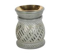 Lampe parfumée orientale NAMASTE verte naturelle Soapstone sculptée à la main 10x10x11 cm diffuseur d'huile essentielle, porte-bougie chauffe-plat pour aromathérapie, lampe aromatique SL10
