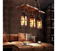 Lampe Pendentif En Bois Vintage, E27 Lampe Suspendue Rétro Industrielle De Fer Noir Et Verre Hauteur Abat-Jour Lustre Réglable Intérieur Lampe Suspension Pour Salle À Manger Living Bar Café,3 lamp